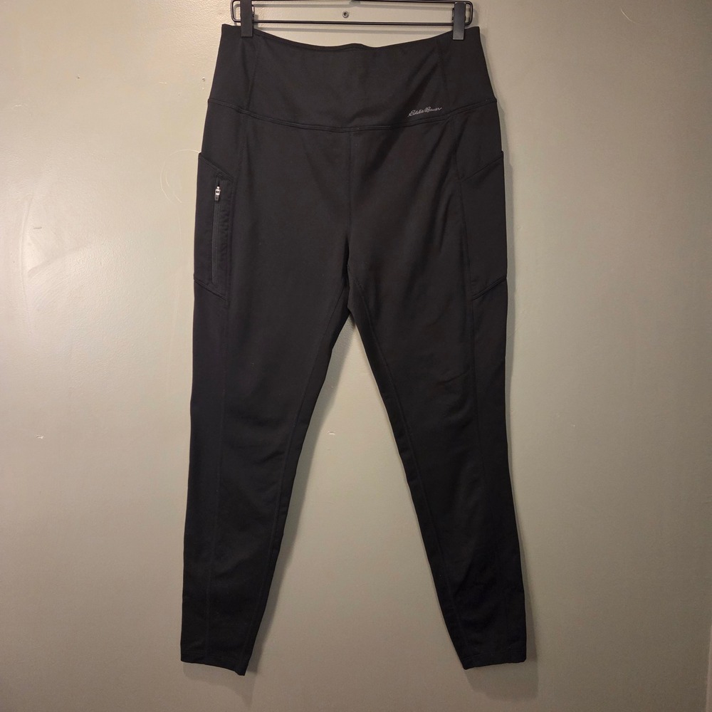 Eddie Bauer Women's Fleece Lined Legging Size L High Waist Black Pockets